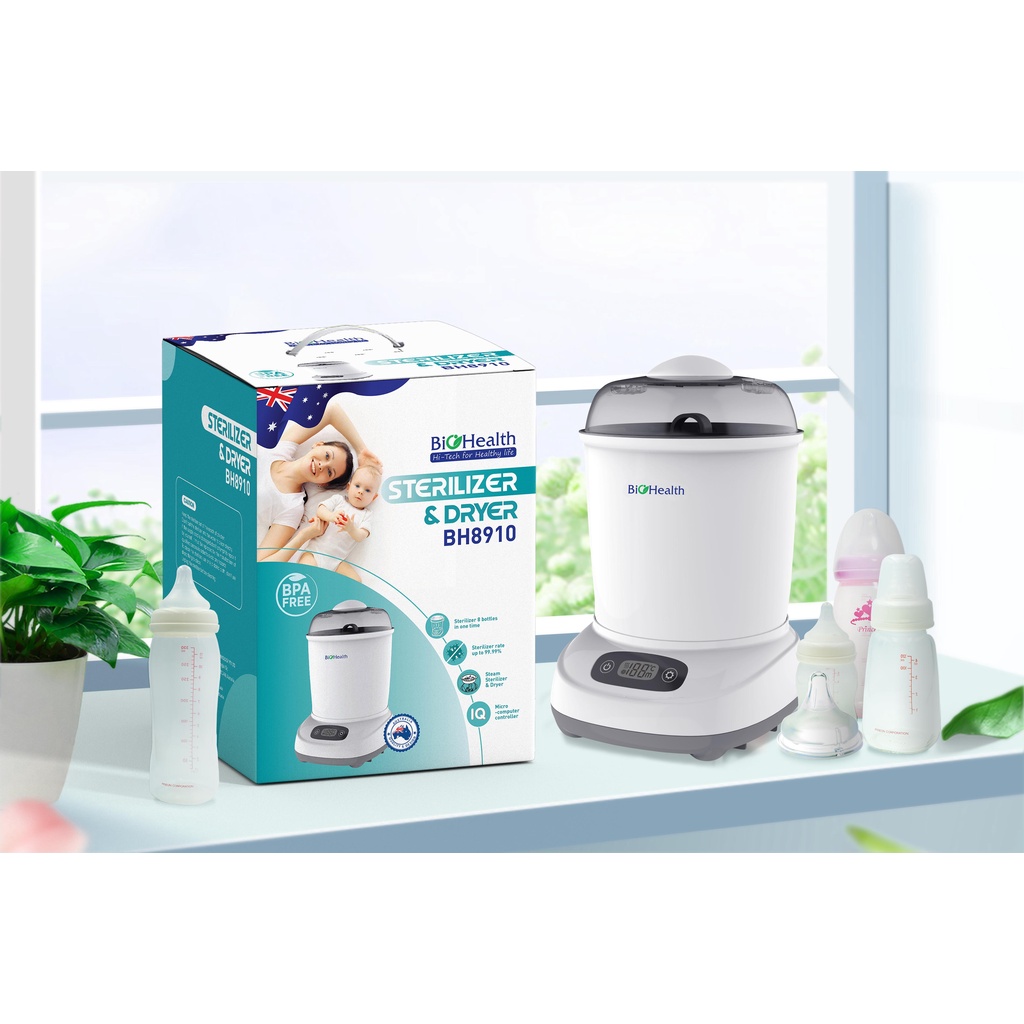 Máy Tiệt Trùng, Sấy Khô Bình Sữa từ Úc - Biohealth BH8910 - Ngăn Vi Khuẩn Trở Lại - Có Thể Chứa 8 Bình Cùng Lúc