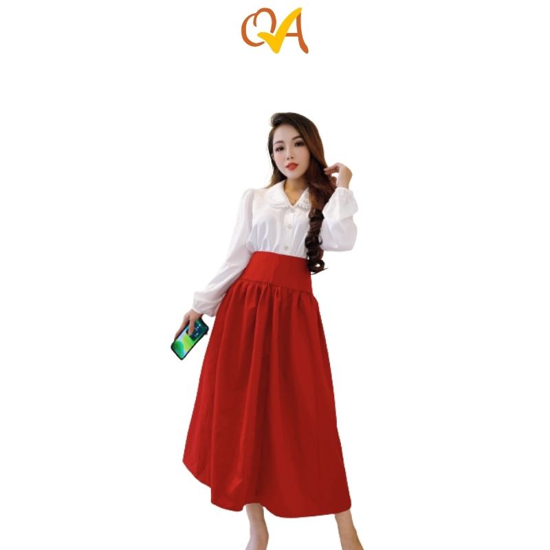 Set Váy nữ Quocanh dạo phố, công sở, chân váy phối áo tay dài cổ bèo truyền thống, set đồ nữ sang chảnh phối màu đẹp