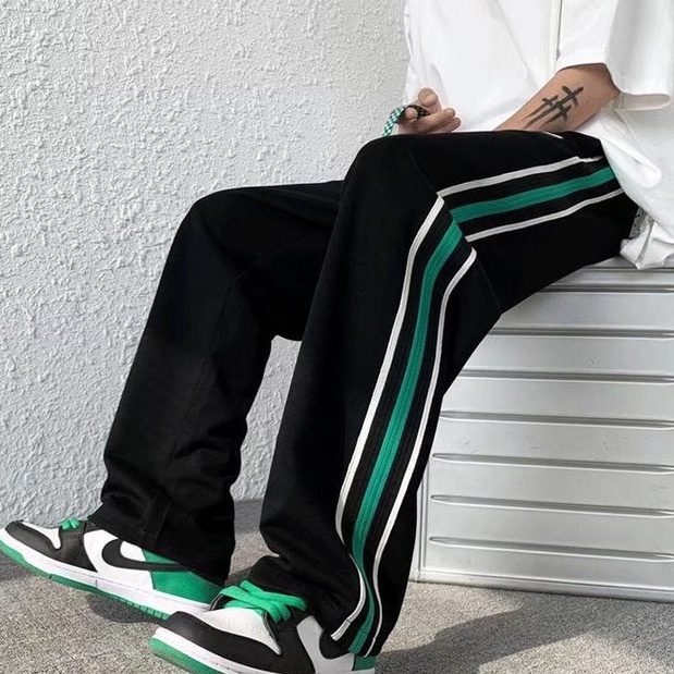 【S-3XL】Quần nam Dây Rút  Kẻ Sọc  quần dài trắng bé trai Phong Cách  Harajuku Thời Trang Quần Dài Hàn Quốc Cho Nam quần baggy unisex