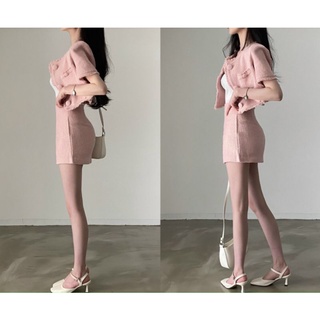 SET ÁO CROP DẠ HỒNG NÚT BỌC + CHÂN VÁY