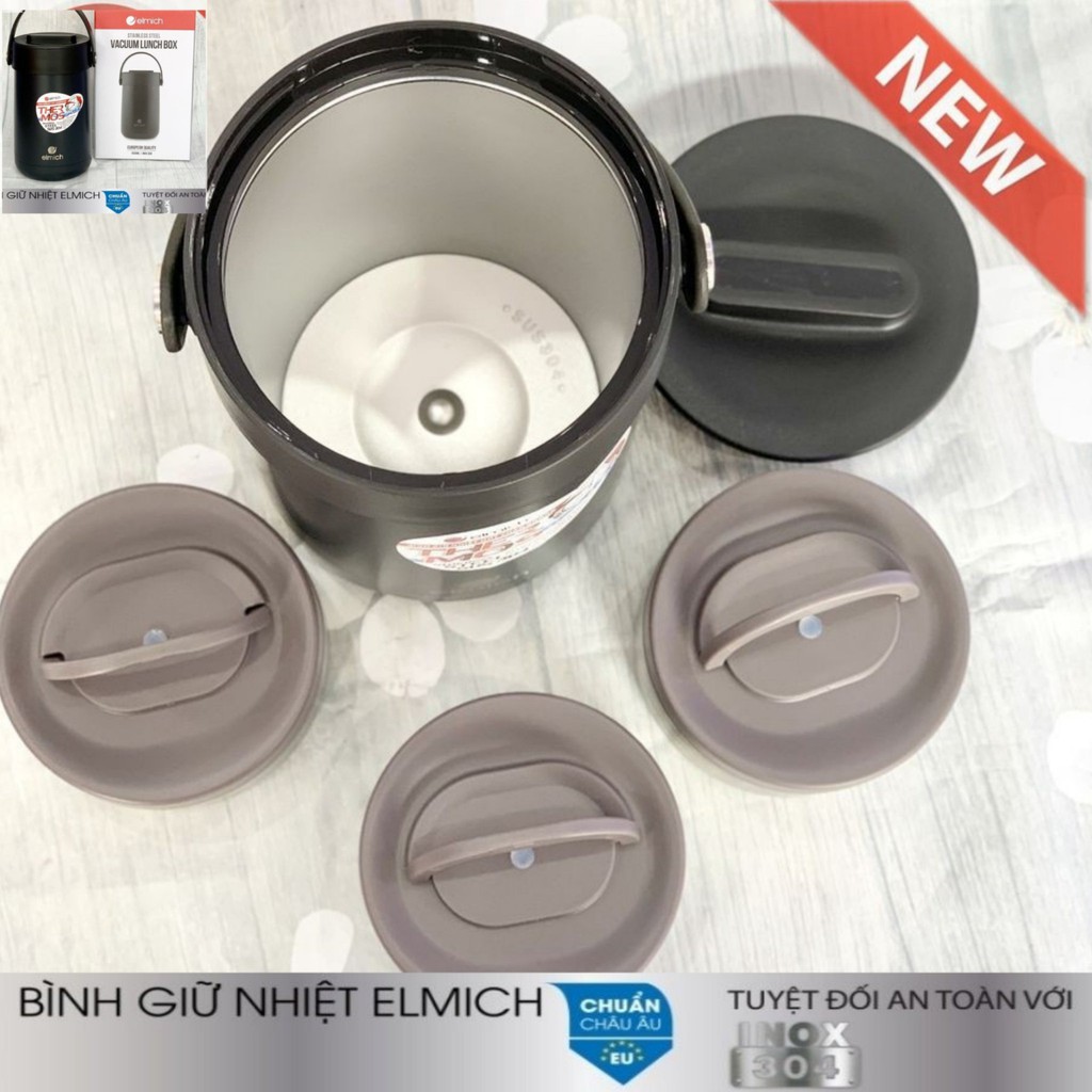 Bình Giữ Nhiệt Đựng Thức Ăn 3 Ngăm Inox Elmich El3129 Nhập Khẩu Séc