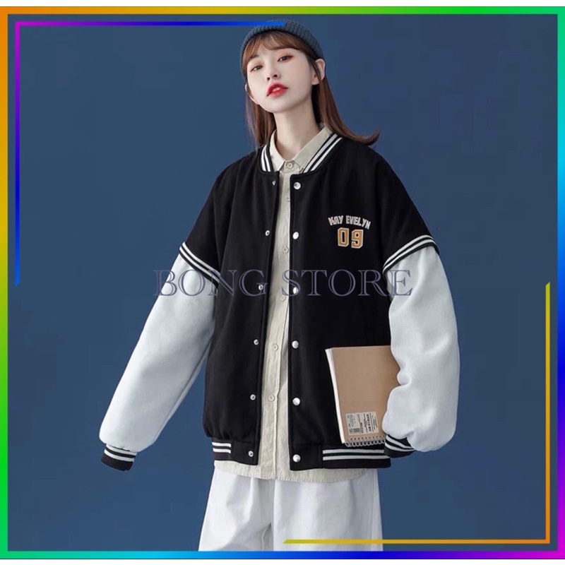 Áo khoác bomber nam nữ, Áo khoác bomber nữ phối tay 09 nam nữ siêu xinh