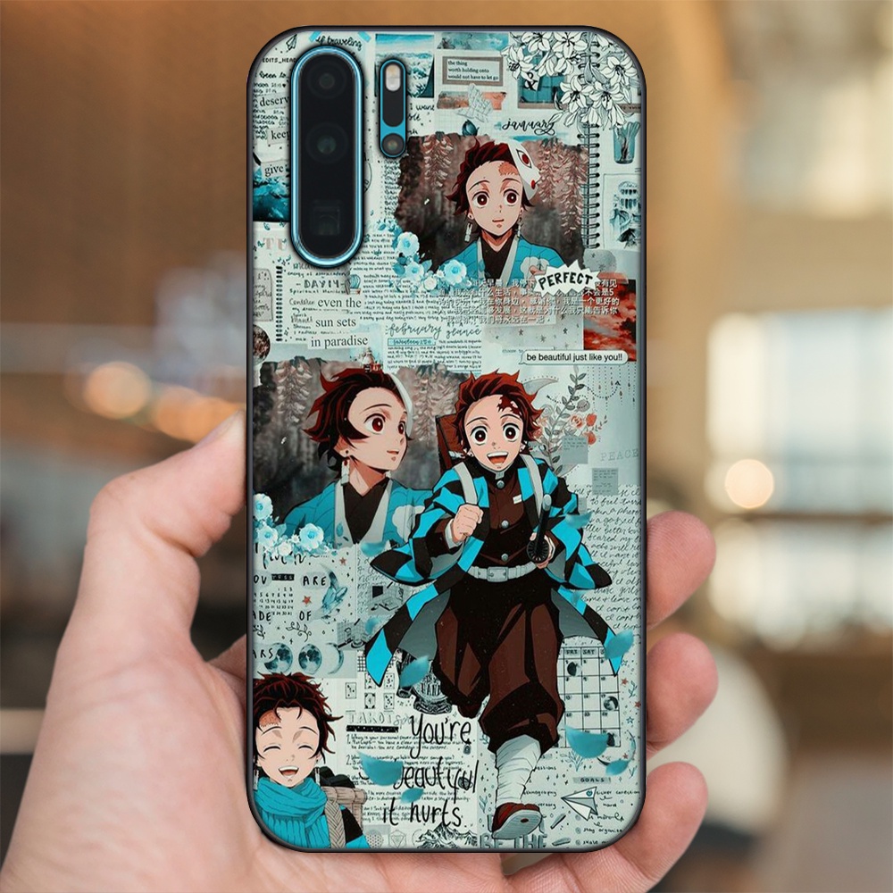 Ốp lưng Huawei P30 Pro viền đen in hình Tanjiro Kimetsu No Yaiba