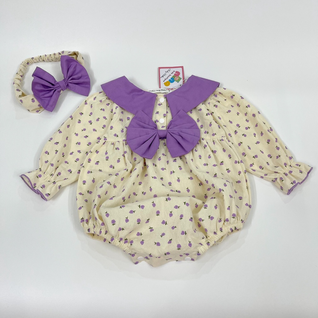 Body bé gái dài tay Nina Kids Boutique Bộ áo liền quần cho trẻ sơ sinh Size 0m 24m Kèm băng đô nơ