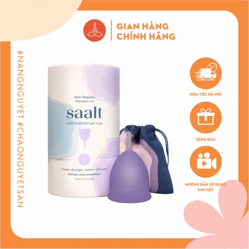 Saalt Soft Cup cốc nguyệt san được yêu thích tại Mỹ từ 2018, dòng mềm, silicone y tế mỏng dẻo, 2 size Small và Regular
