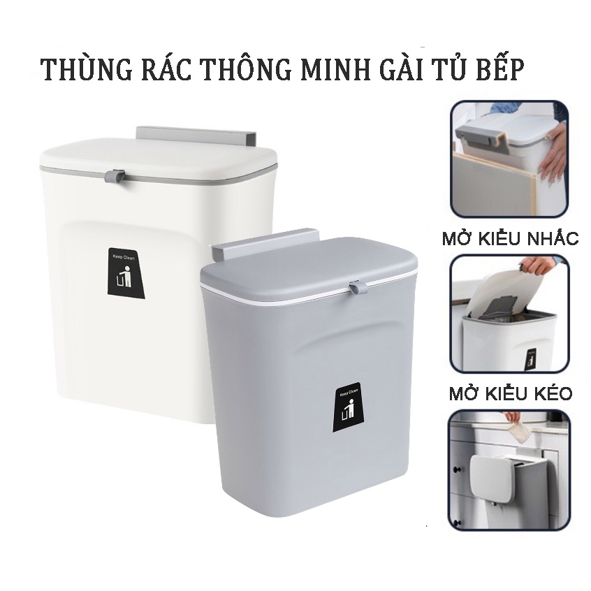 Thùng Rác Gài Tủ Bếp Thông Minh Có Nắp Đậy Tiện Lợi Dung Tích 8L Chất Liệu Cao Cấp