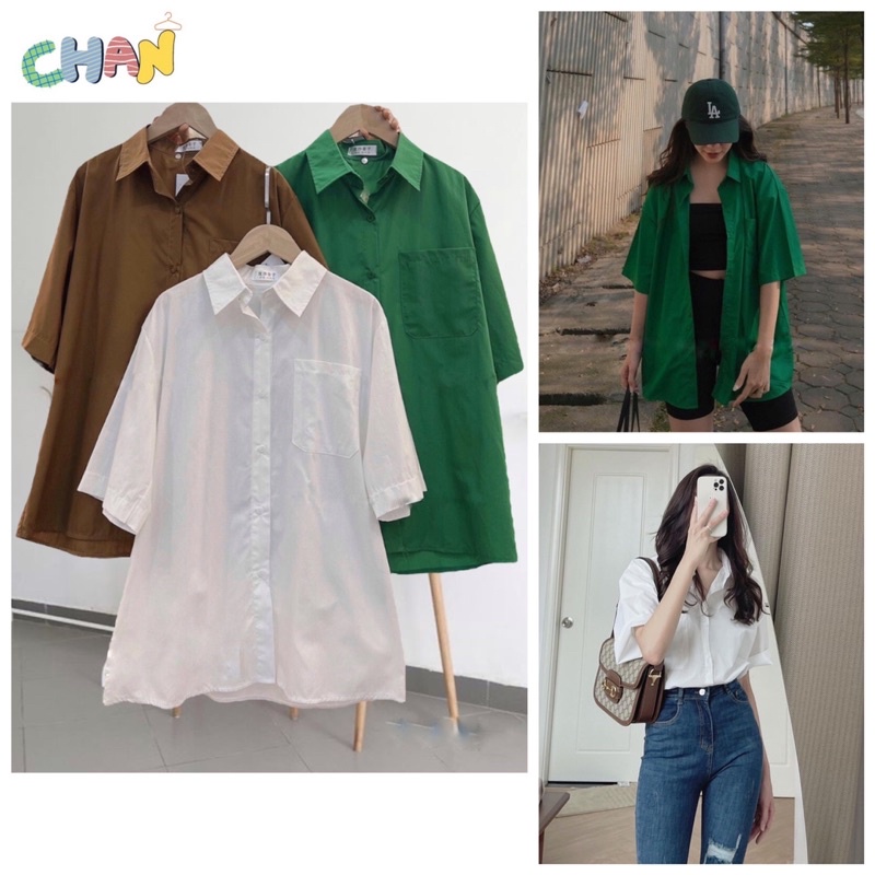 Áo Sơ Mi Tay Ngắn Chất Đũi Pha 3 Màu Form Rộng Phong Cách Hàn Quốc Chan House.