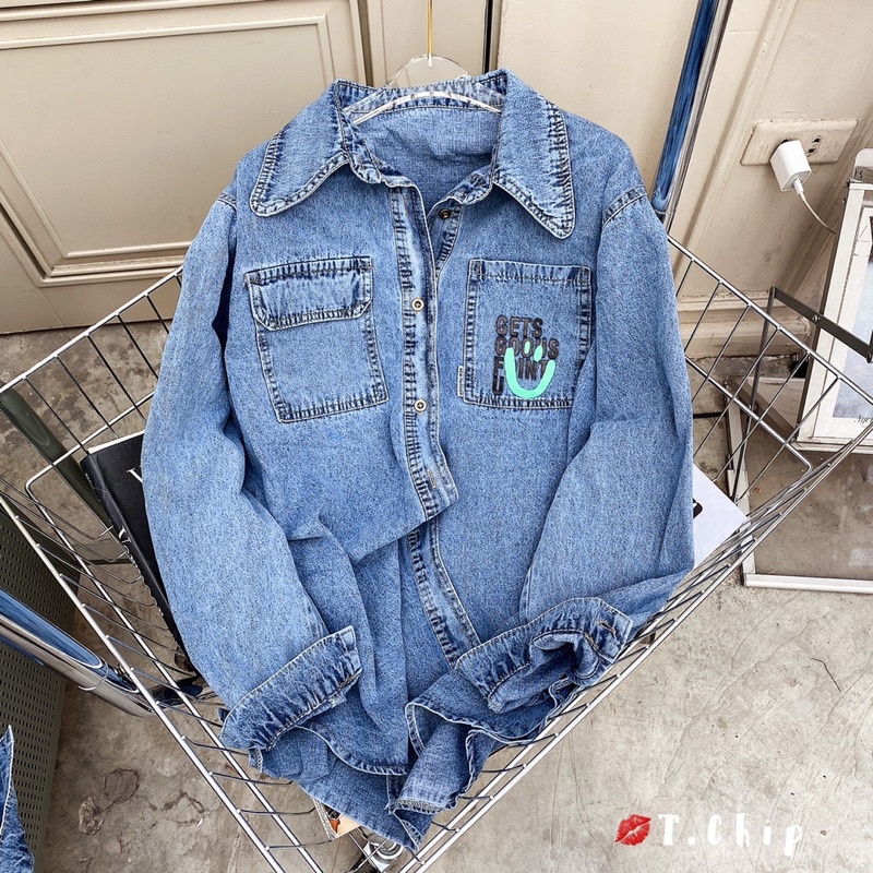Áo sơmi jean túi ngực
