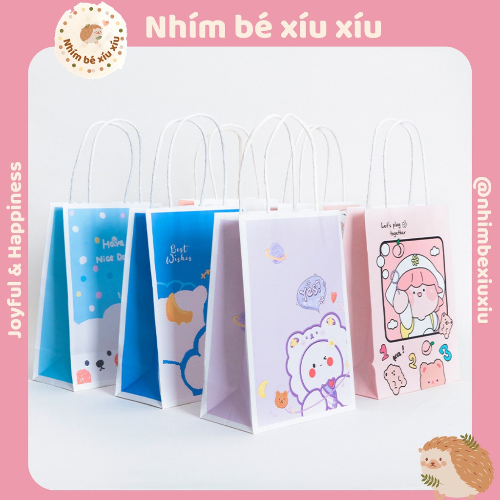 Túi giấy đựng quà tặng có quai xách họa tiết hoạt hình Hàn Quốc dễ thương VT52 | BigBuy360 - bigbuy360.vn