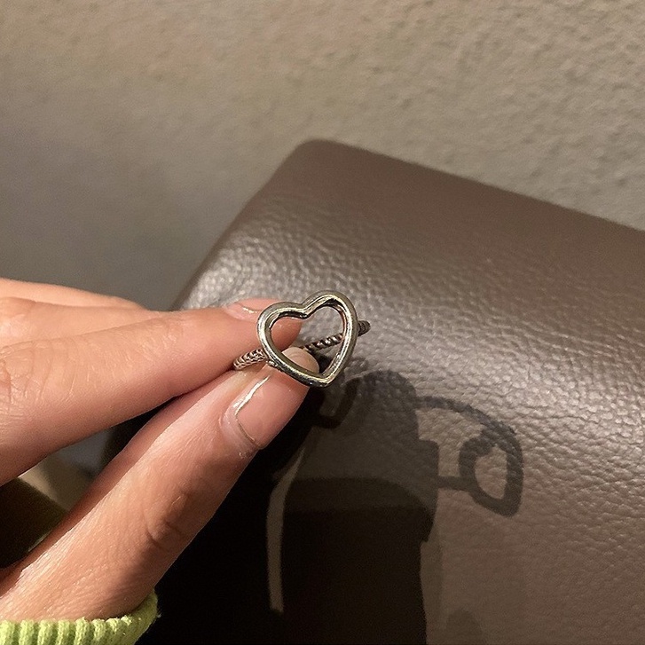 Nhẫn nữ Trái tim to mạ bạc 925 thời trang ULA shop nhẫn hở mặt trái tim to rỗng lấp lánh NĐ7