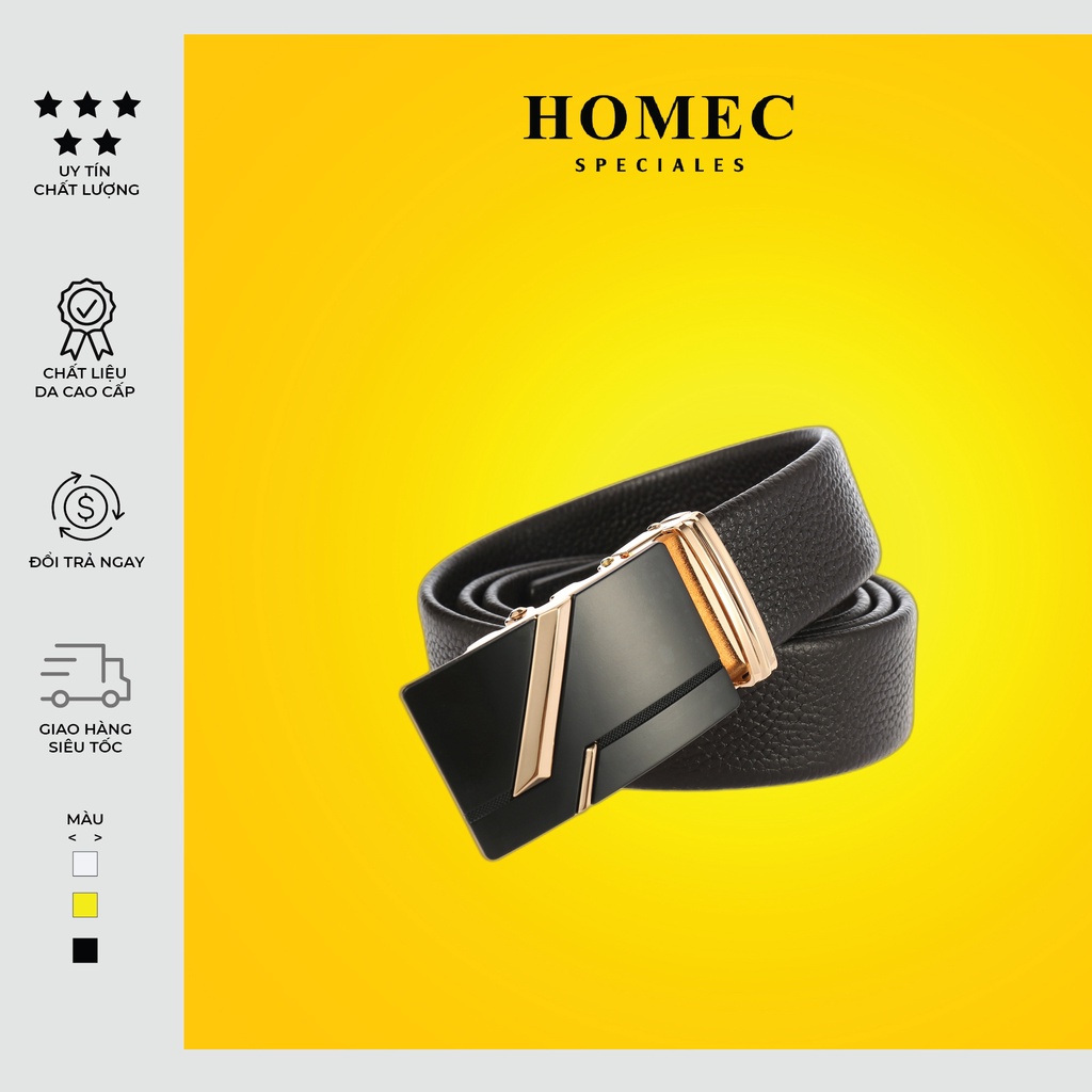 Thắt lưng Nam chất liệu da cao cấp HOMEC 38 khóa tự động kiểu dáng hiện đại - Dây lưng nam cao cấp - HOMEC