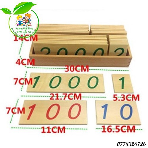 Hộp thẻ số bằng gỗ 1-9000 cỡ to Montessori (Large Wooden Number Cards With Box 1-9000)