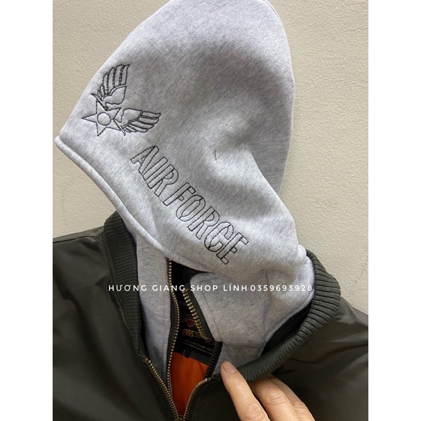Áo khoác Pilot USA phối mũ nỉ màu xanh lính USA thời trang cao cấp