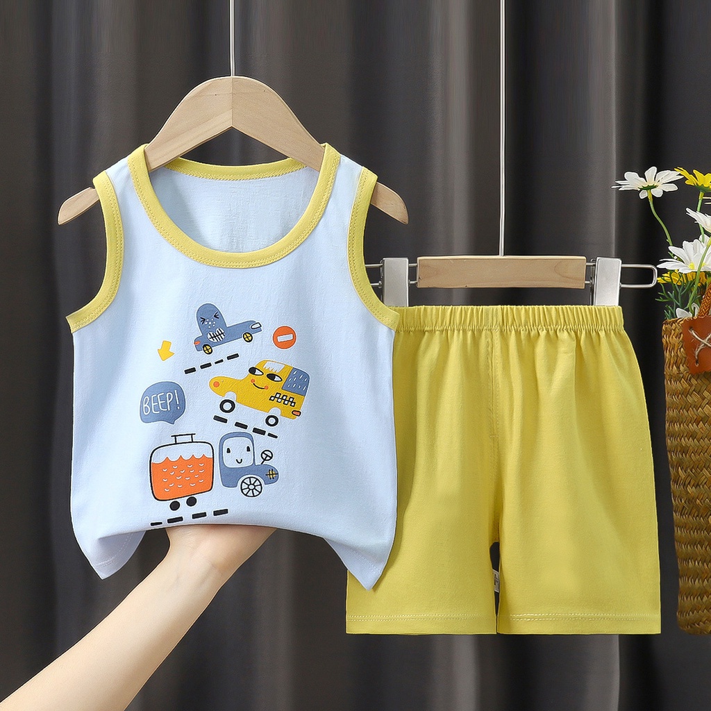 Bộ Đồ 2 Món Áo Thun Không Tay Và Quần Họa Tiết Hoạt Hình Dễ Thương Dành Cho Bé Trai Và Bé Gái