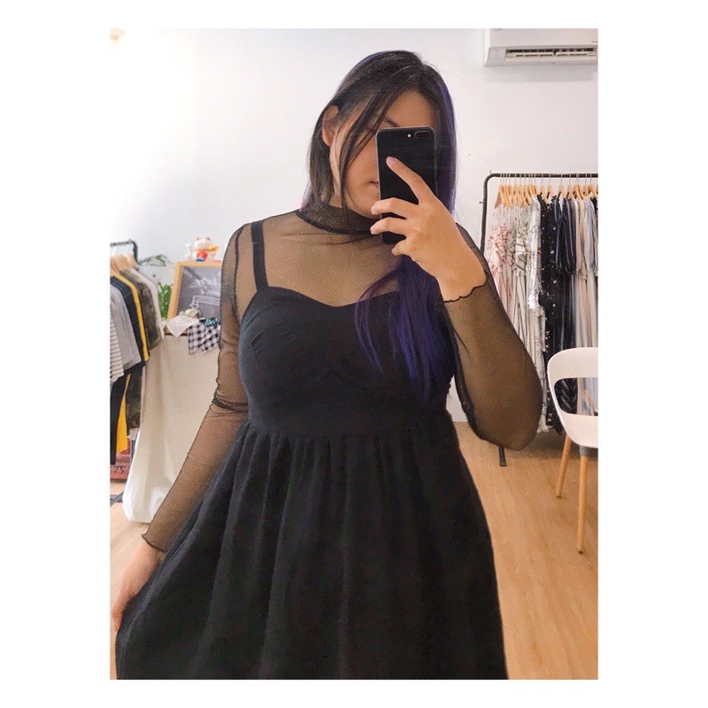 Áo lưới tay dài cổ lọ, che khuyết điểm bắp tay và eo to DOEKSI - Mesh Top