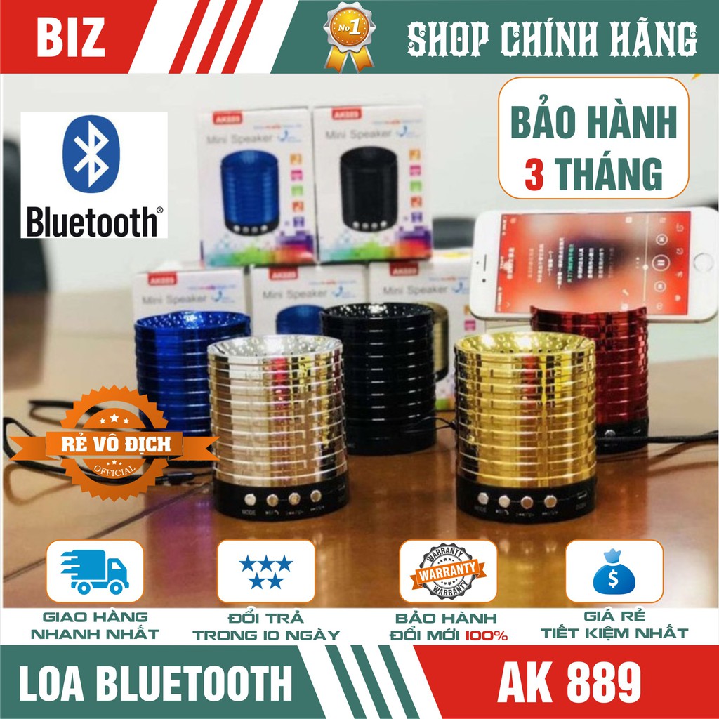 [Mã ELFLASH5 giảm 20K đơn 50K] Loa bluetooth âm thanh nổi AK889 (có giá đỡ điện thoại) – Hàng nhập khẩu