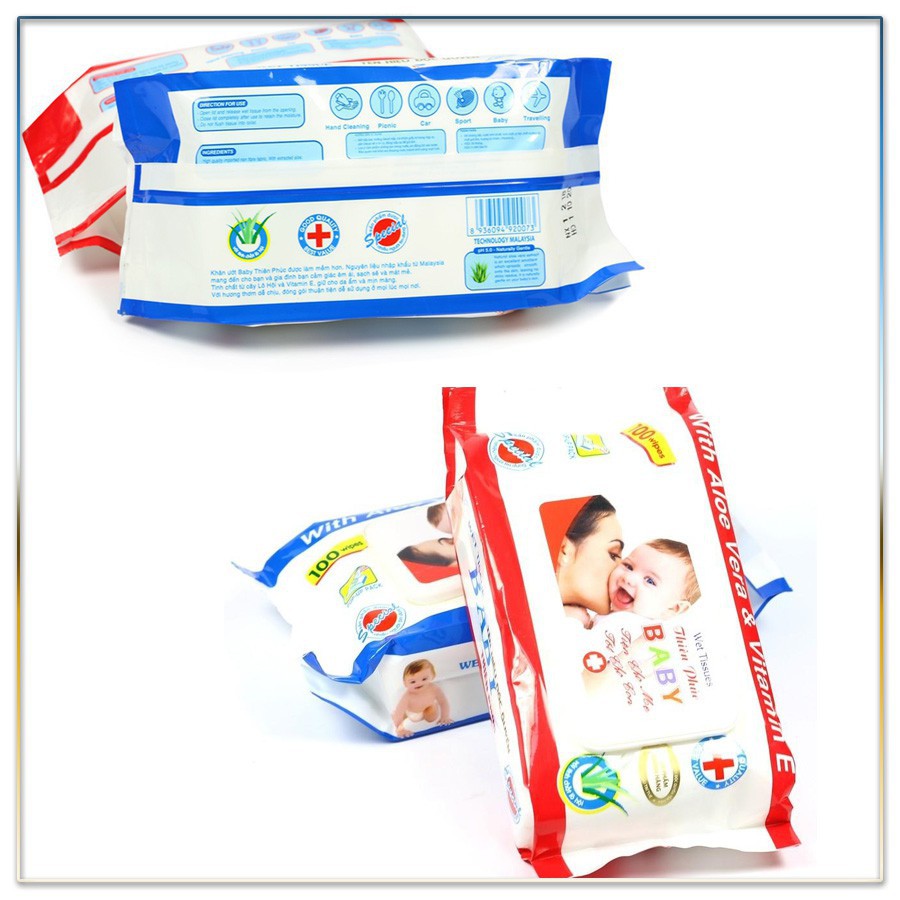 Gói Giấy ướt Baby Thiên Phúc Vitamin E cho bé - đảm bảo an toàn (100 tờ) - shop_hoahn