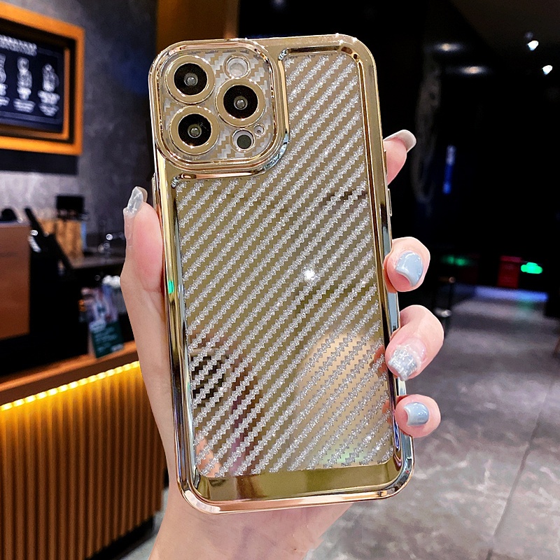 Ốp Điện Thoại TPU Sợi carbon Mạ Điện Cho iPhone 13 12 11 Pro max xs xr xsmax 7 / 8SE2020 7plus / 8plus