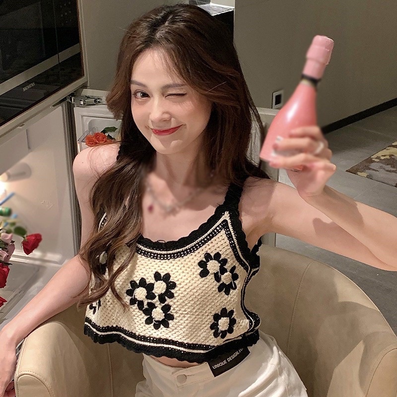 Áo hai dây len hoa