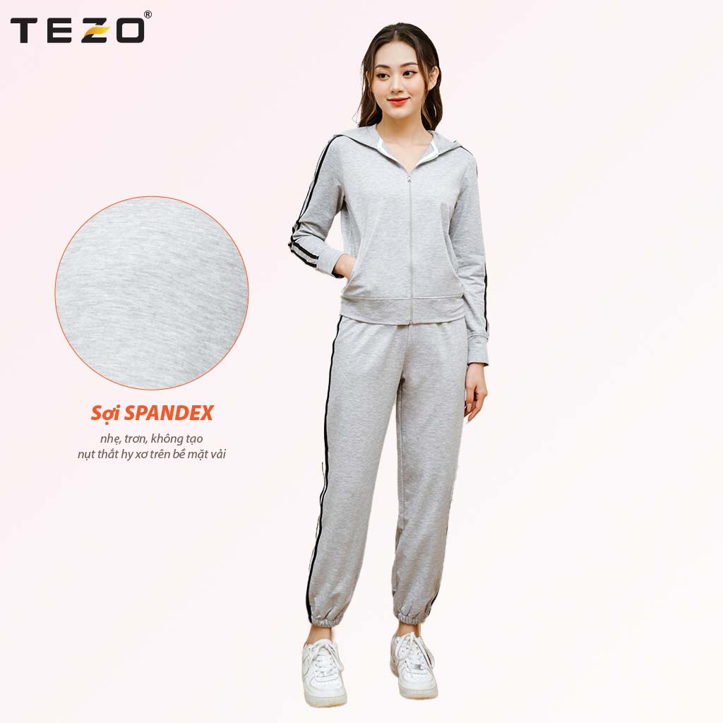 Bộ nỉ nữ nữ phối viền có mũ TEZO(3 màu)Tách lẻ quần áonỉ nữ thể thao chất liệu da cá mã 2112ANKK02