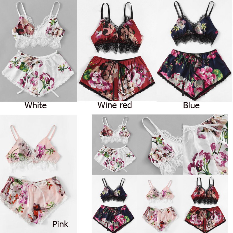 Set đồ lót mặc ngủ phối họa tiết hoa quyến rũ dành cho nữ | BigBuy360 - bigbuy360.vn