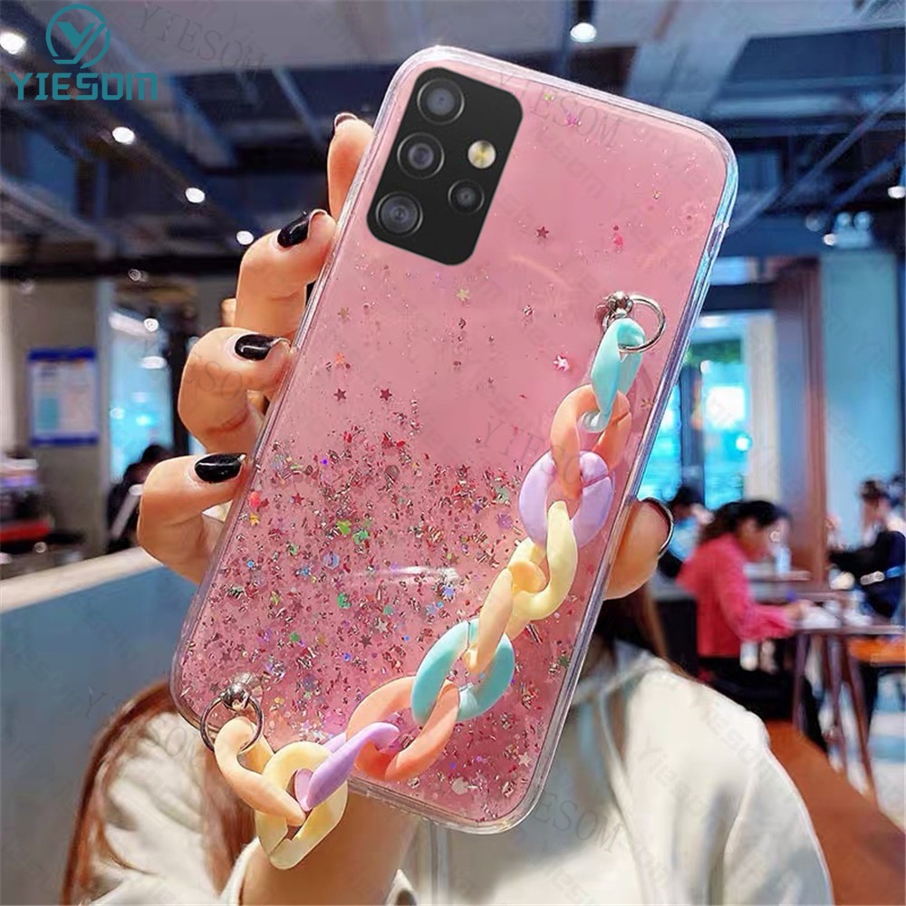 Ốp Điện Thoại Silicon Mềm Trong Suốt Có Dây Đeo Màu Cầu Vồng Cho Samsung Galaxy A73 A53 A33 A23 A13 5G A03S A03 Core A52S M52