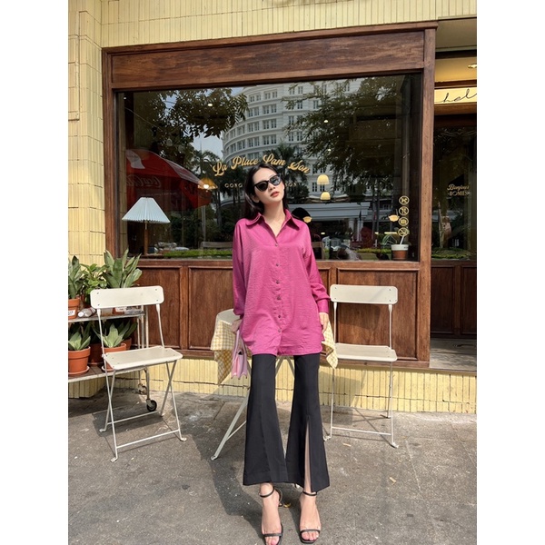 YU CHERRY | Quần nữ ống loe xẻ tà, Split Signature Pants YQ016