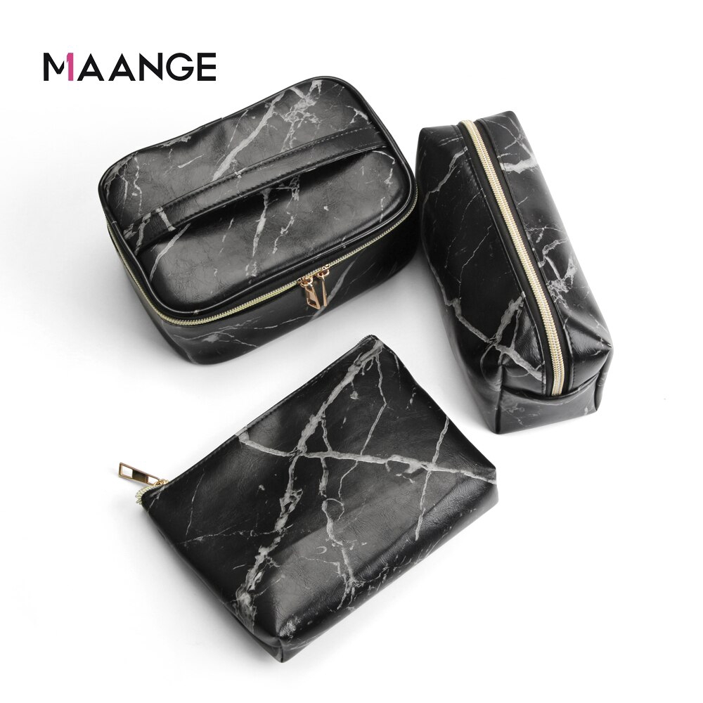 Set 3 Túi Đựng Bút/Mỹ Phẩm Trang Điểm MAANGE Họa Tiết Đá Cẩm Thạch Thời Trang