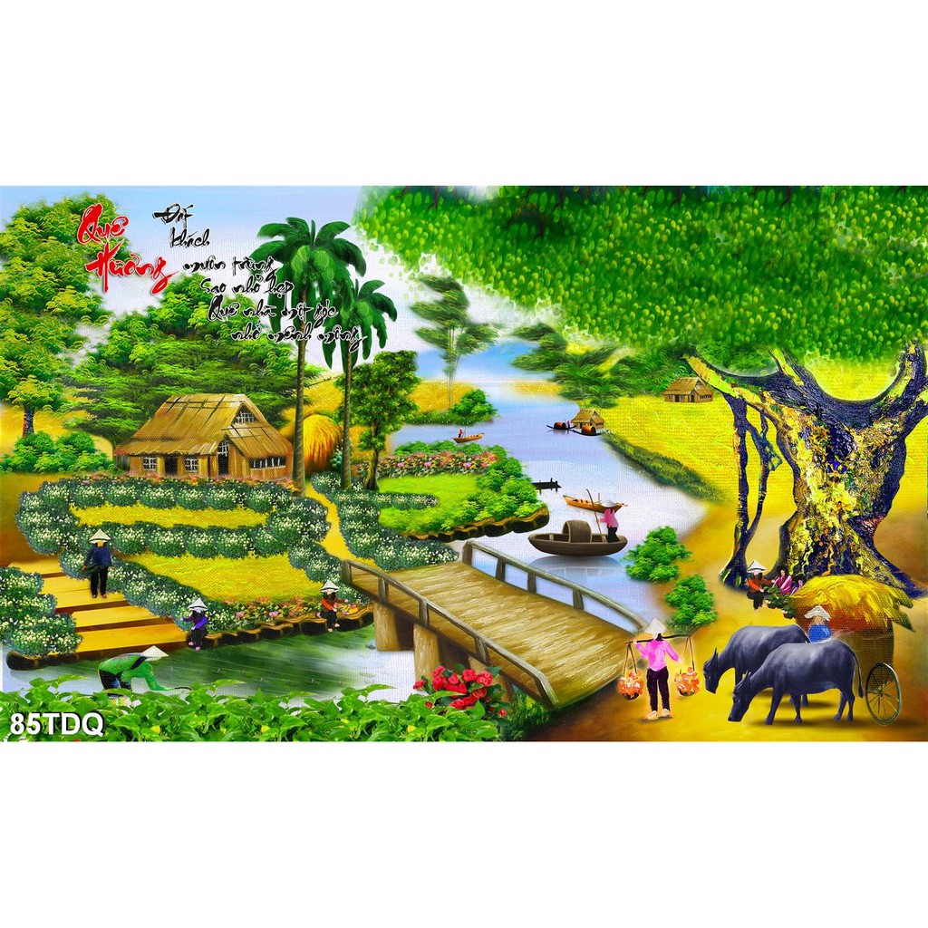 TRANH DÁN TƯỜNG LÀNG QUÊ VIỆT NAM  - TRANH DÁN TƯỜNG ĐỒNG QUÊ 3D NÉT GIẢ SƠN DẦU