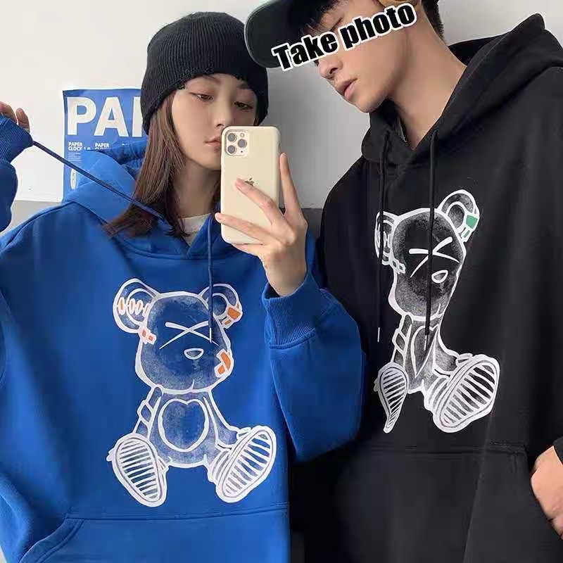 Áo Hoodie Nỉ Bông Unisex Tay Dài Túi Bụng Gấu Teddy