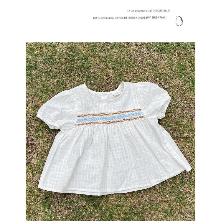 Áo Thun Cotton Tay Phồng Ngắn Thêu Họa Tiết Phong Cách Nhật Bản Thời Trang Mùa Hè Mới Cho Bé Gái