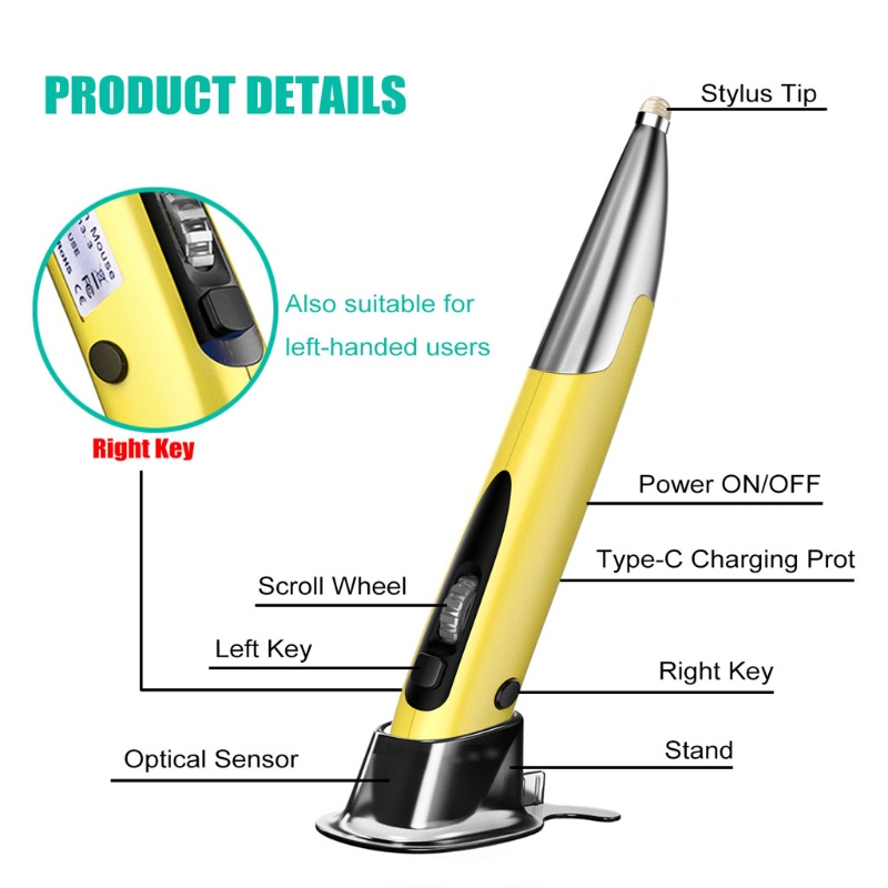 Chuột không dây 1200 DPI 2.4G Kèm Đầu Chuyển Đổi Micro USB Type C