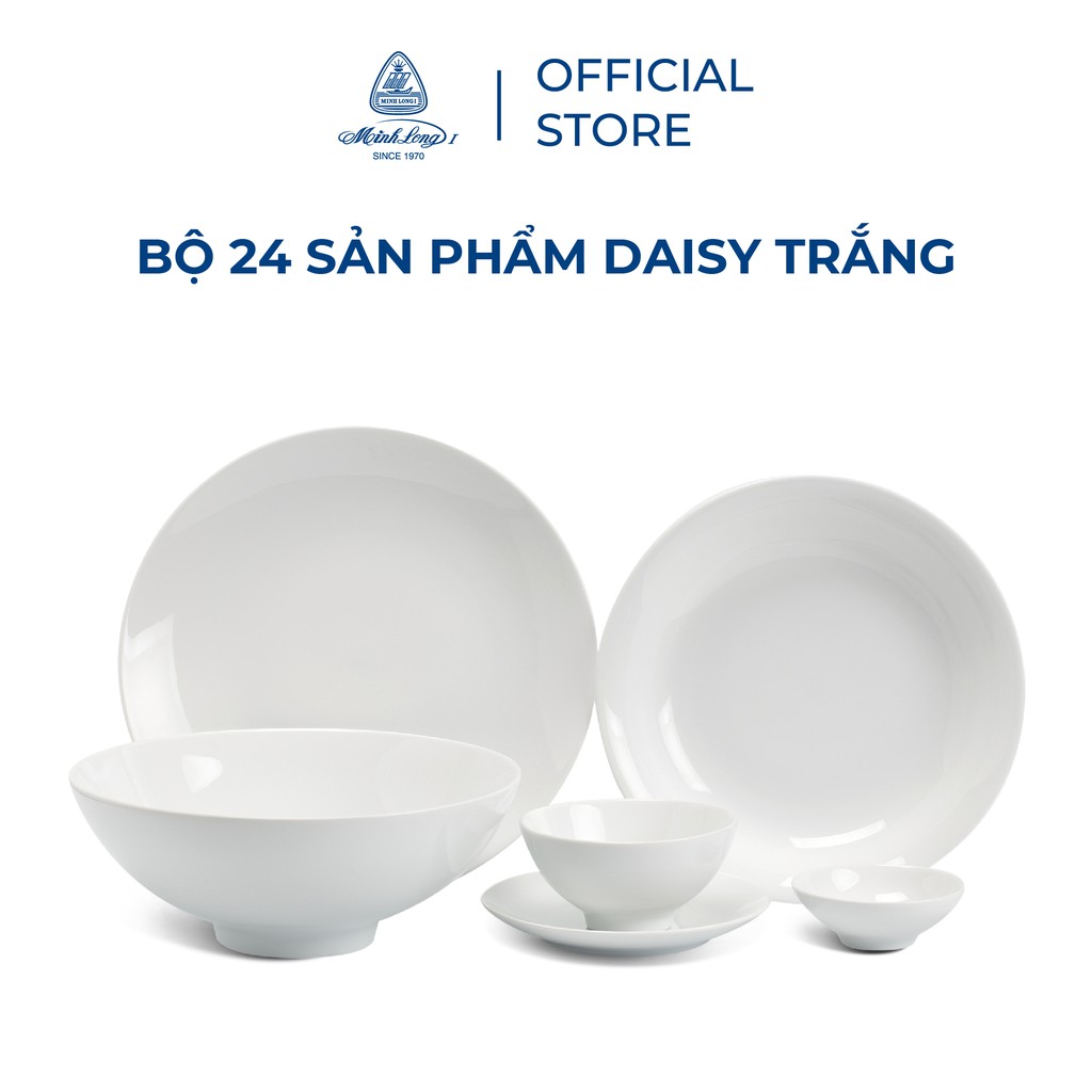 [MÃ LIFEAS259 giảm 12% ]Bộ Chén Dĩa, Bộ Bát Đĩa Sứ Minh Long 24 Sản Phẩm - Daisy - Trắng