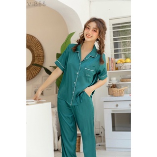 [O] VIBES Đồ bộ Pijama dài Lụa trơn cao cấp Teal Long Py Set