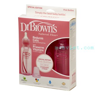 Combo 03 bình sữa cổ thường 250ml nhựa pp dr brown's màu hồng