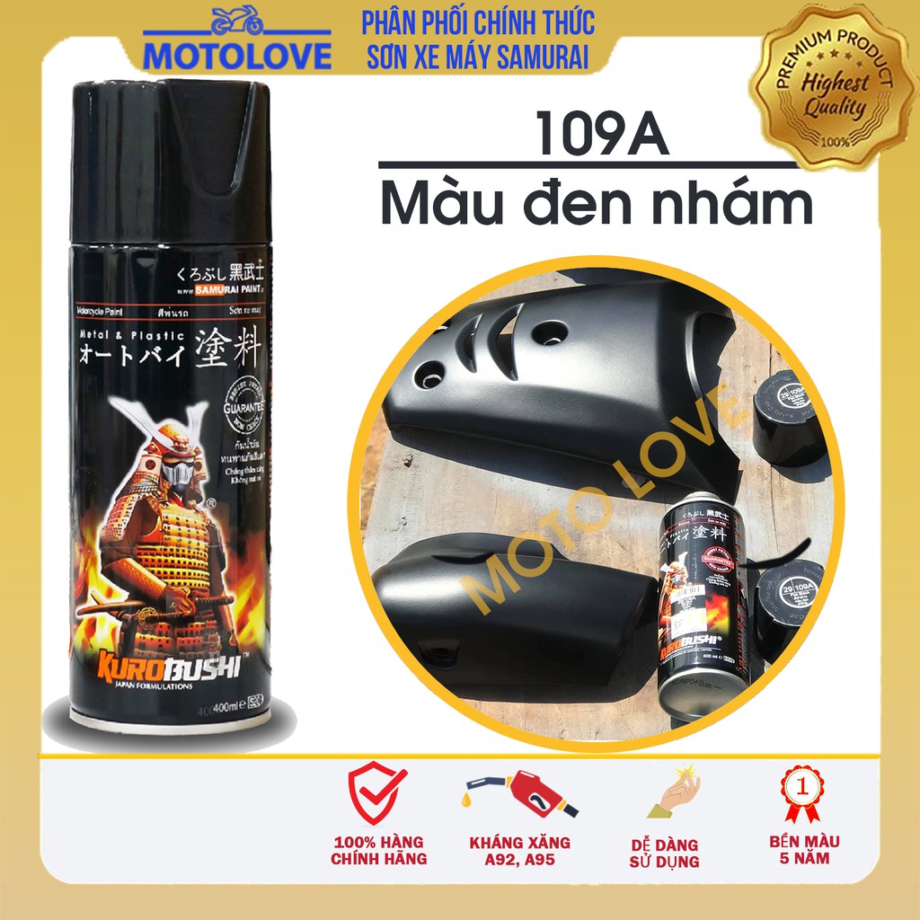 Sơn Samurai đen nhám 109A - dạng long sơn xịt cao cấp dùng cho sơn xe máy