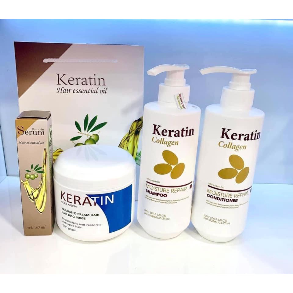 Cặp Dầu Gội Và Xả Keratin Colagen Moisture Repair Shampoo Giúp Cấp Ẩm Nuôi Dưỡng Tóc Giảm Gãy Rụng Kích Mọc Tóc 500ml