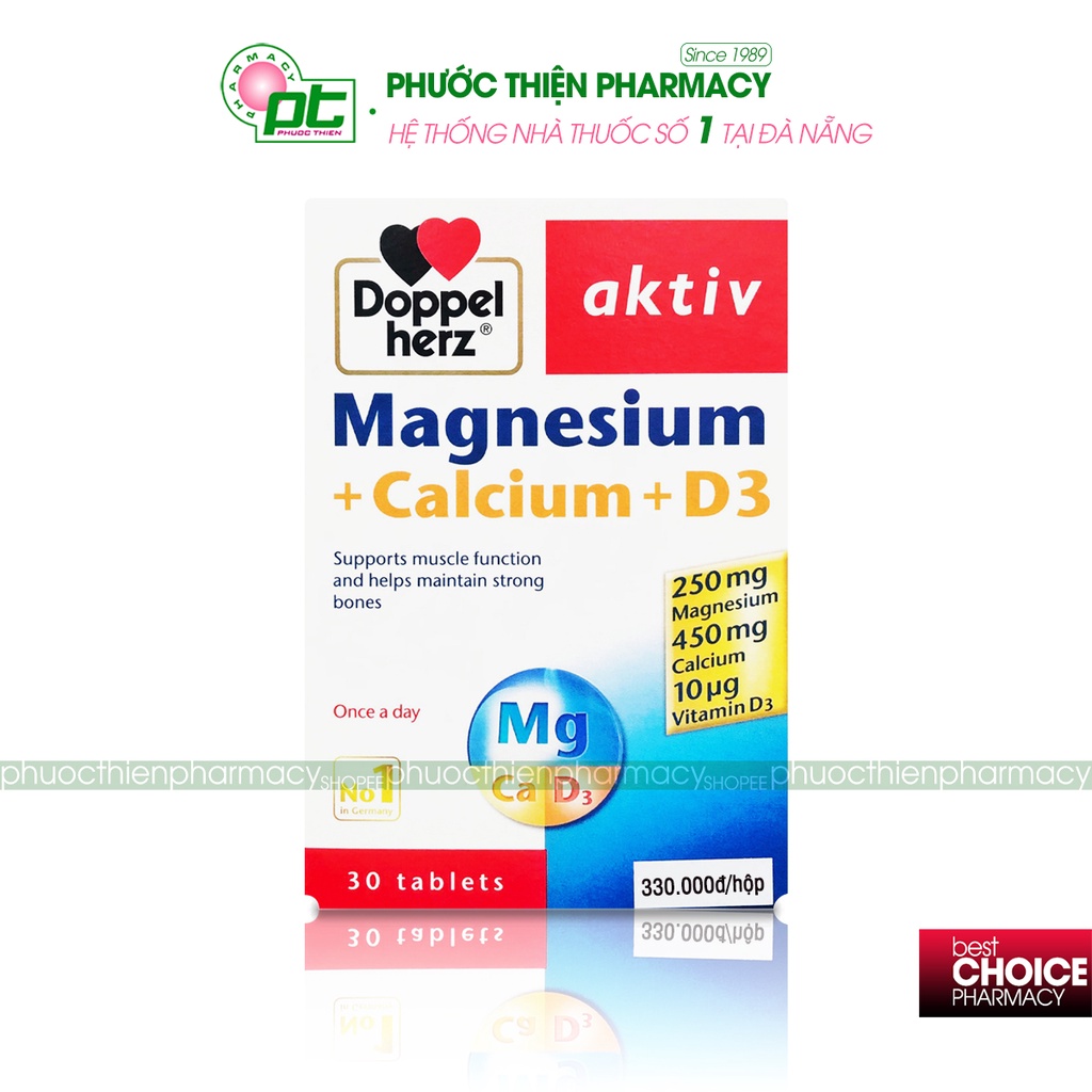Viên uống bổ sung canxi cho bà bầu, người lớn Doppelherz Magnesium Calcium D3 30 Viên - Phòng ngừa loãng xương, tê nhức