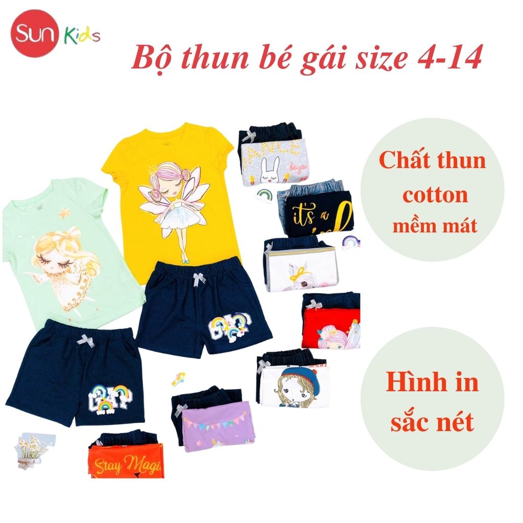 Đồ bộ thun bé gái, đồ bộ trẻ em chất cotton, có nhiều màu, size 4-14 tuổi - SUNKIDS