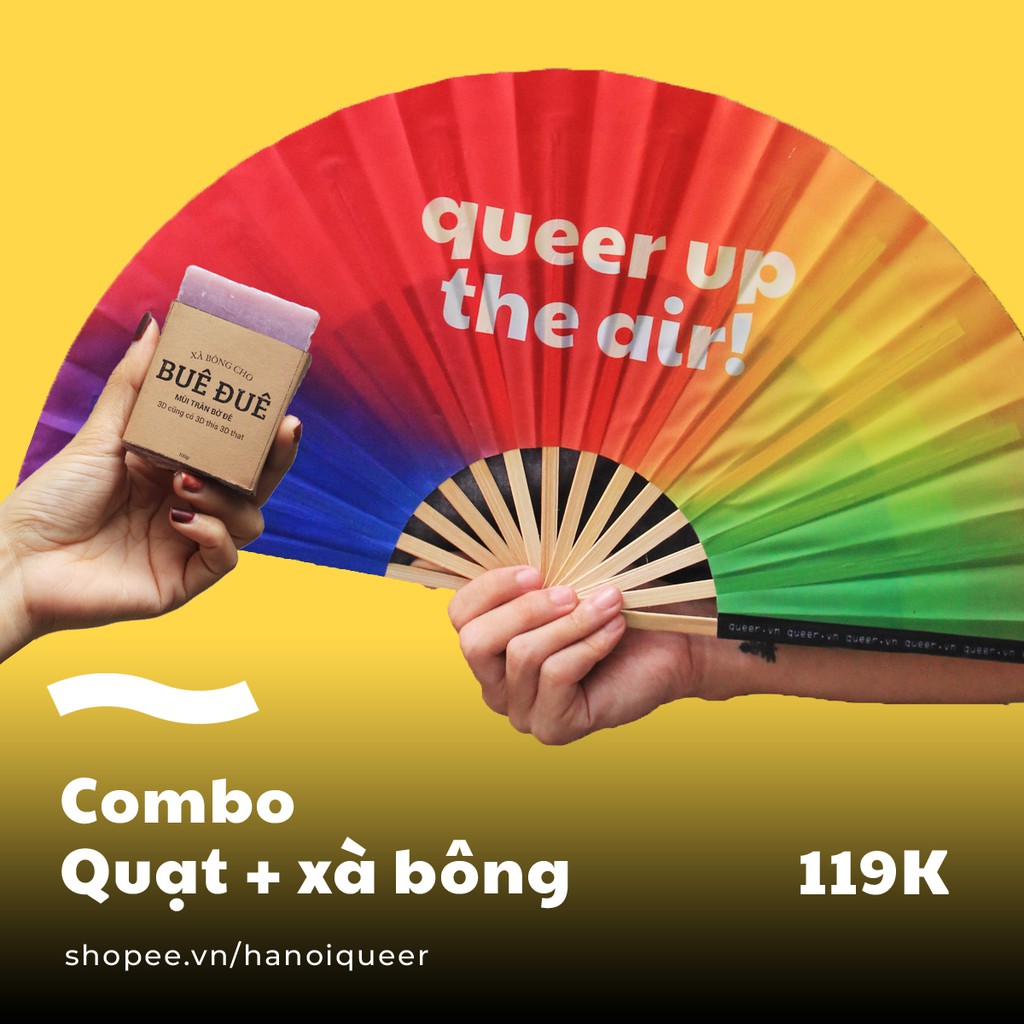 Combo Xà bông thiên nhiên và Quạt vải cầu vồng LGBT