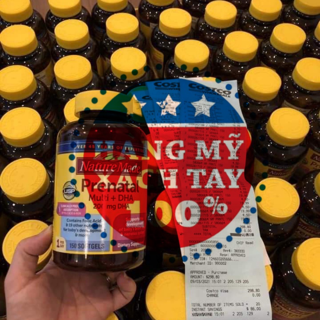 Date 2025 Viên uống bổ sung vitamin tổng hợp và DHA cho bầu prenatal  Nature Made 150v