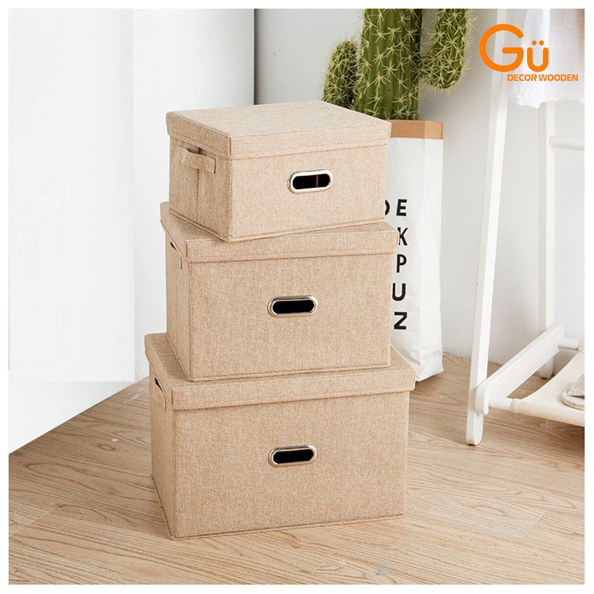 Giỏ đựng quần áo có nắp,Hộp vải đựng đồ Gu Decor Wooden đựng đồ lót,quần áo, mỹ phẩm