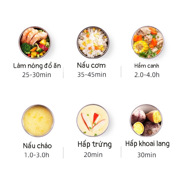Hộp cơm điện hai tầng bốn bát inox, tự nấu chín, hâm nóng đồ ăn tiện lợi