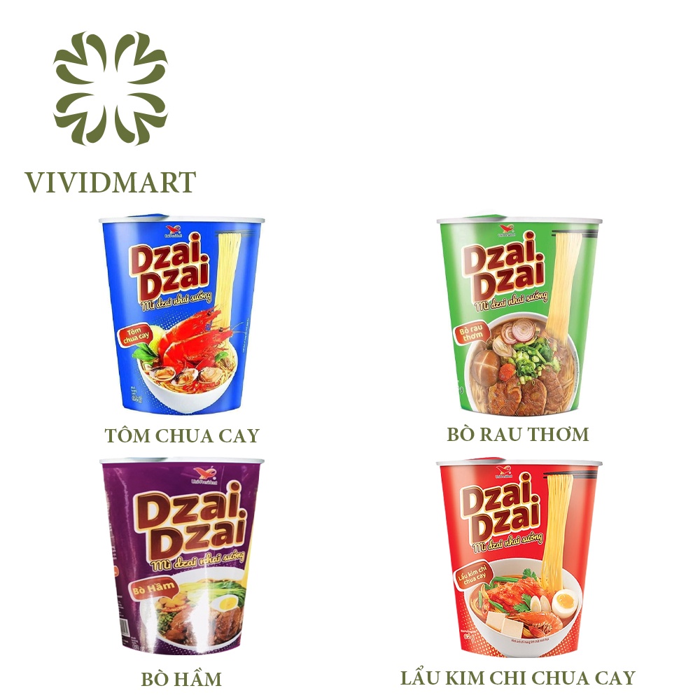 MÌ LY DZAI DZAI, 4 VỊ: TÔM CHUA CAY, BÒ HẦM, BÒ RAU THƠM, LẨU KIM CHI CHUA CAY - LY 60gr - UNI President