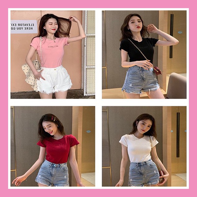 Áo phông nữ cổ tròn chất thun cao cấp co giãn in chữ nhiều màu hàng Quảng Châu AP03