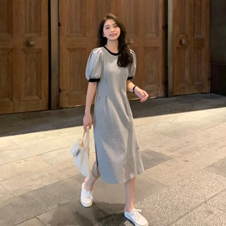 Đầm thun tay bồng dáng dài basic Hàn Quốc