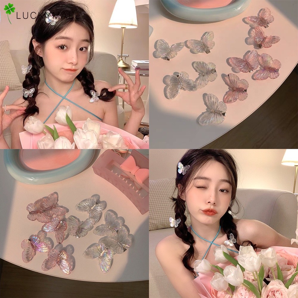 Set Kẹp Tóc Hình Bướm Màu Hồng Trong Suốt Dành Cho Nữ