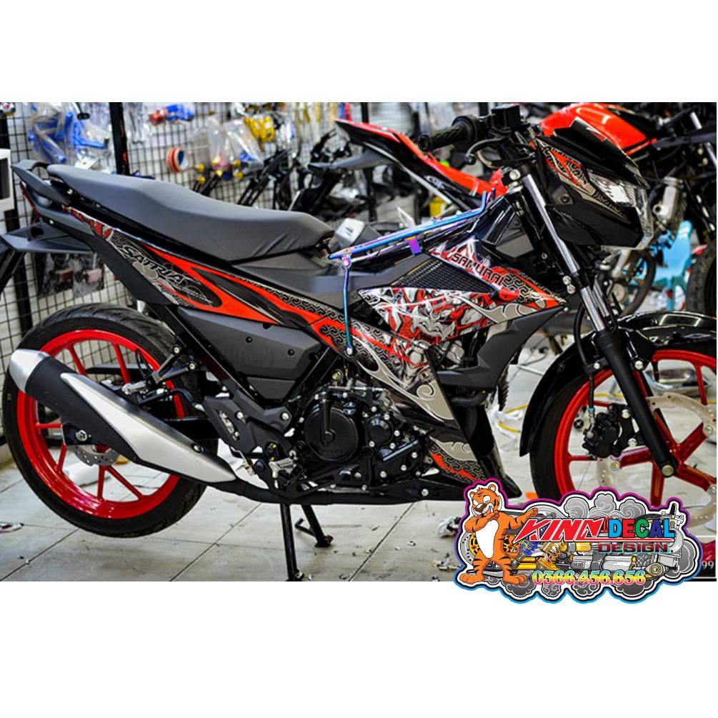 Tem Rời Satria mẫu samurai màu đen đỏ xám trắng