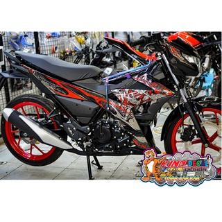 Tem Rời Satria mẫu samurai màu đen đỏ xám trắng