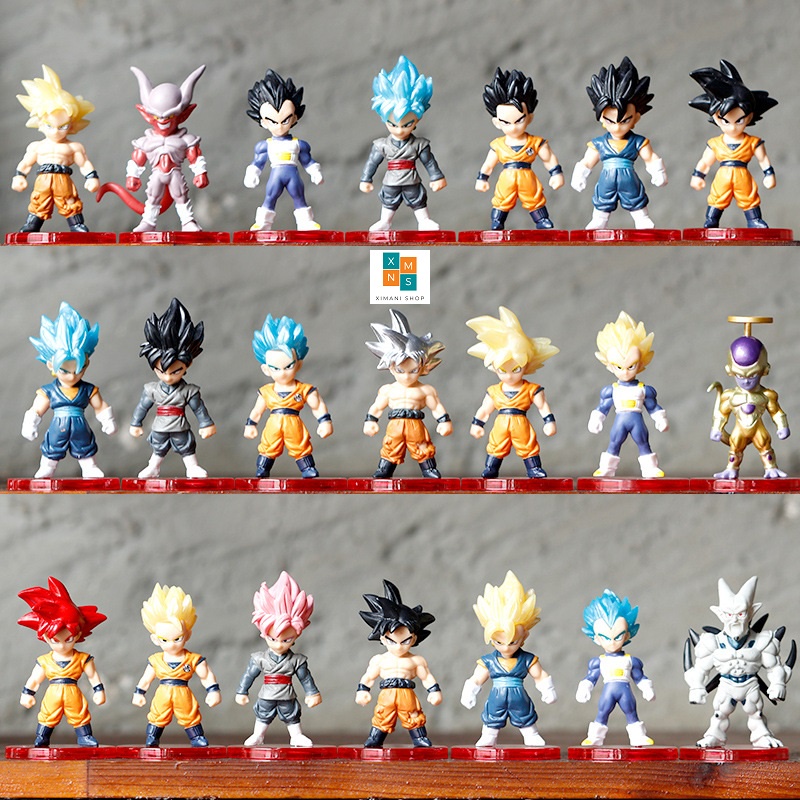Bộ 21 Mô Hình Dragon Ball Chibi Nhân Vật Goku Gogeta Vegeta Gohan Frieza Ver.1 7cm Anime - 7 Viên Ngọc Rồng